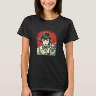 Diabolic Girl with Devil Cat T-Shirt