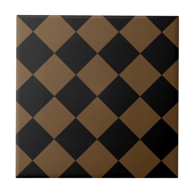 Diag Chequered Large - Black and Dark Brown Ceramic Tile (Front)