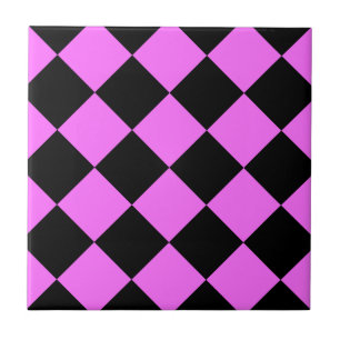 Diag Chequered Large - Black and Ultra Pink Ceramic Tile