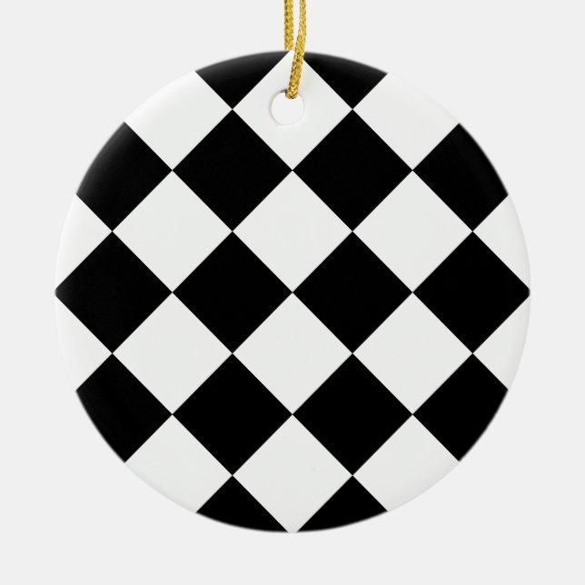 Diag Chequered Large - White and Black Ceramic Ornament (Front)
