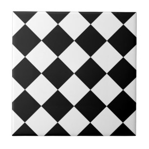 Diag Chequered Large - White and Black Ceramic Tile