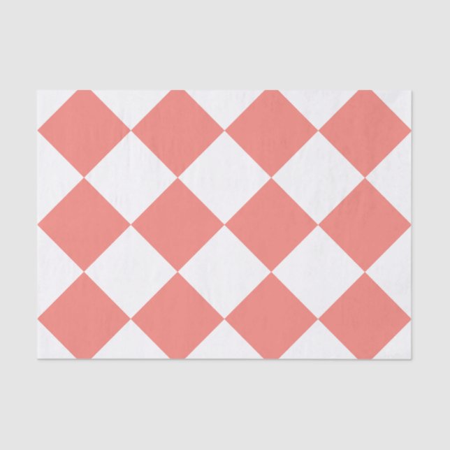 Diag Chequered Large - White and Coral Pink Tissue Paper (Front)