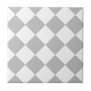 Diag Chequered Large - White and Light Grey Ceramic Tile
