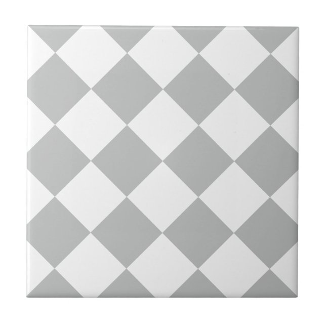 Diag Chequered Large - White and Light Grey Ceramic Tile (Front)