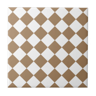 Diag Chequered - White and Pale Brown Ceramic Tile
