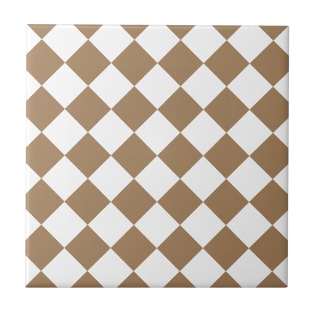 Diag Chequered - White and Pale Brown Ceramic Tile (Front)