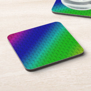 Diag Rainbow Gradient Floral Pattern Blue Green Coaster