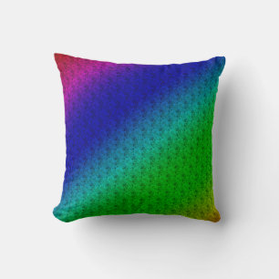Diag Rainbow Gradient Floral Pattern Blue Green Cushion