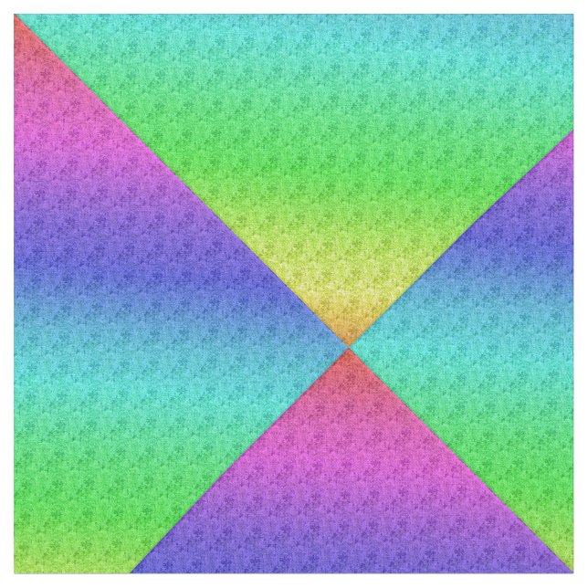 Diag Rainbow Gradient Floral Pattern Blue Green Fabric (Close Up)