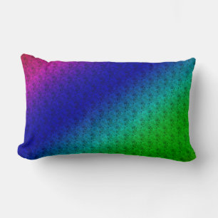 Diag Rainbow Gradient Floral Pattern Blue Green Lumbar Cushion