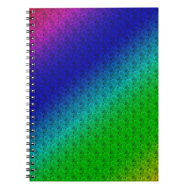 Diag Rainbow Gradient Floral Pattern Blue Green Notebook (Front)