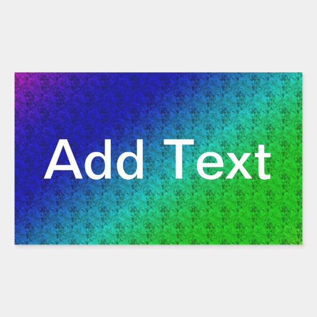 Diag Rainbow Gradient Floral Pattern Blue Green Rectangular Sticker (Front)