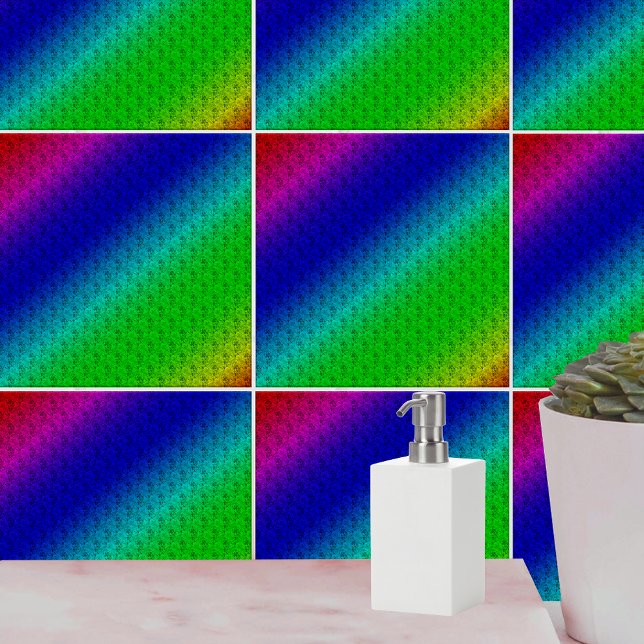 Diag Rainbow Gradient Floral Pattern Blue Green Tile (Diag Rainbow Gradient Floral Pattern Blue Green Tile)