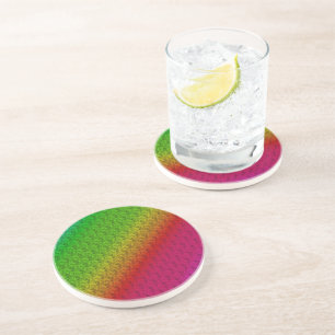 Diag Rainbow Gradient Floral Pattern Red Green Coaster