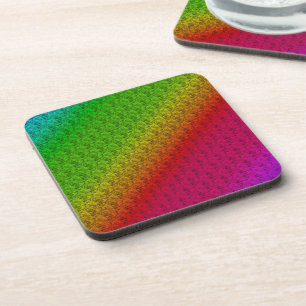 Diag Rainbow Gradient Floral Pattern Red Green Coaster