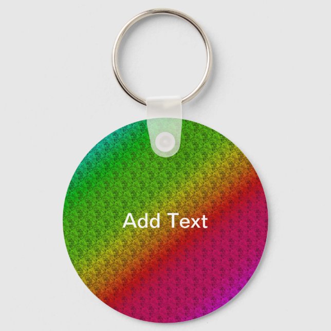 Diag Rainbow Gradient Floral Pattern Red Green Key Ring (Front)