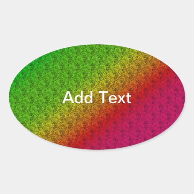 Diag Rainbow Gradient Floral Pattern Red Green Oval Sticker (Front)