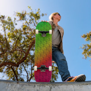 Diag Rainbow Gradient Floral Pattern Red Green Skateboard