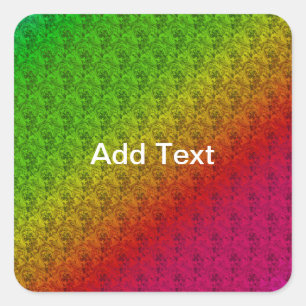 Diag Rainbow Gradient Floral Pattern Red Green Square Sticker
