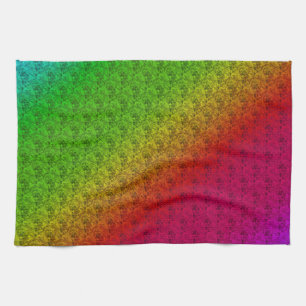 Diag Rainbow Gradient Floral Pattern Red Green Tea Towel