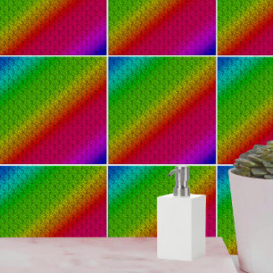 Diag Rainbow Gradient Floral Pattern Red Green Tile
