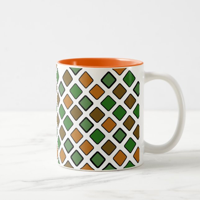 DIAG SQUARES orange Two-Tone Coffee Mug (Right)