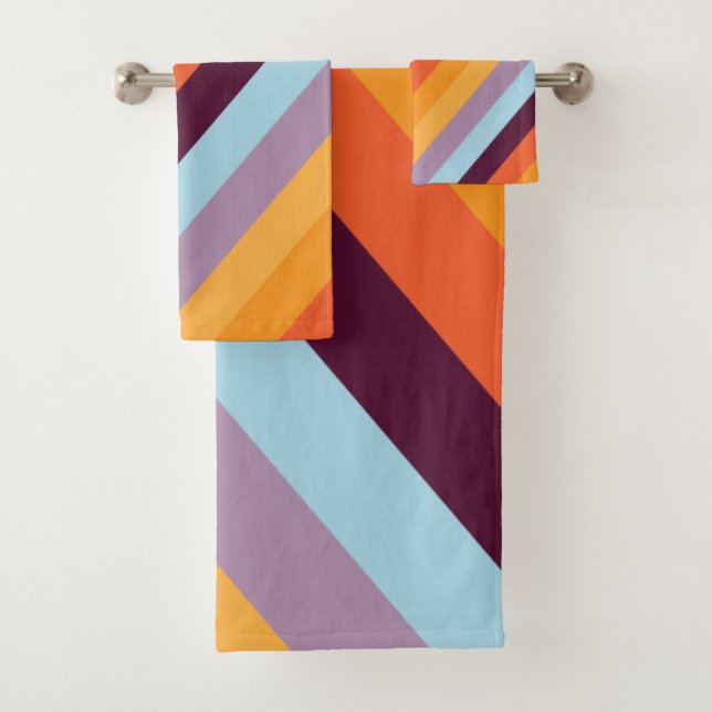 Diagnal Retro Rainbow Bath Towel Set (Insitu)