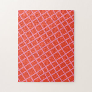 Diagonal Abstract Chequered Lines Pattern in Red Jigsaw Puzzle