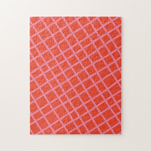 Diagonal Abstract Chequered Lines Pattern in Red Jigsaw Puzzle (Vertical)