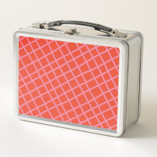 Diagonal Abstract Chequered Lines Pattern in Red Metal Lunch Box