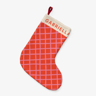Diagonal Abstract Lines Pattern Red Personalised Small Christmas Stocking