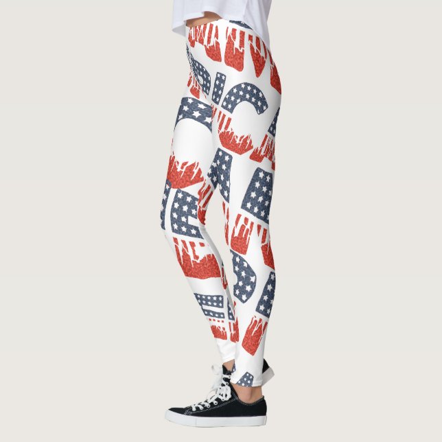 Diagonal AMERICA Pattern Leggings for 4th of July (Left)