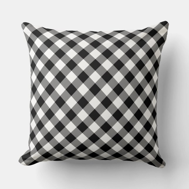 Diagonal Black and White Checked Plaid Cushion (Front)