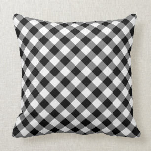 Diagonal Black and White Checked Plaid Cushion