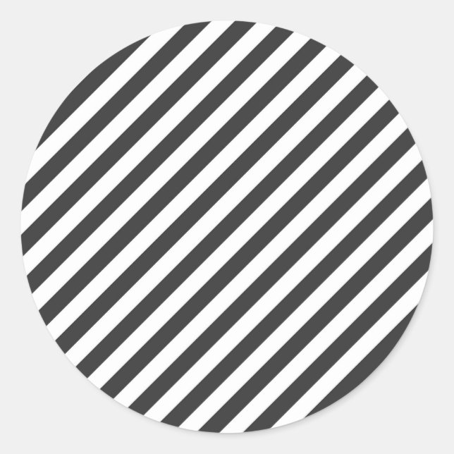 Diagonal black and white stripes  pattern classic round sticker (Front)