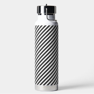 Diagonal black and white stripes  pattern water bottle