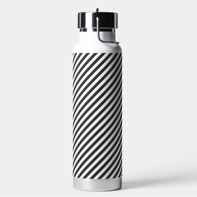 Diagonal black and white stripes  pattern water bottle (Left)