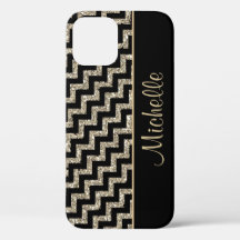 Diagonal Black Chevron Gold Personalised