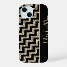 Diagonal Black Chevron Gold Personalised