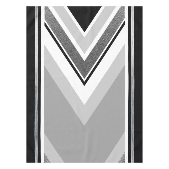 Diagonal black, grey, metallic striped print tablecloth (Front)