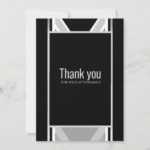 Diagonal black, grey, metallic striped thank you card