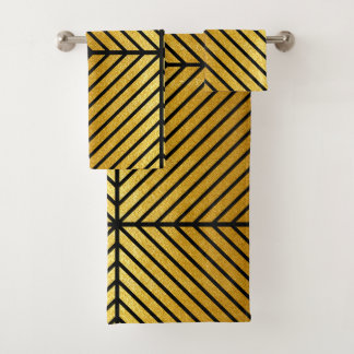 Diagonal Black Striped Gold Leaf Texture Bath Set