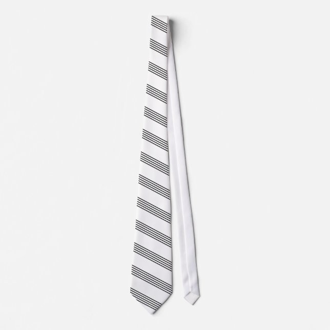 Diagonal black strips on white background tie (Front)