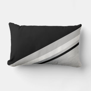 Diagonal black, white, grey, stripe modern lumbar cushion