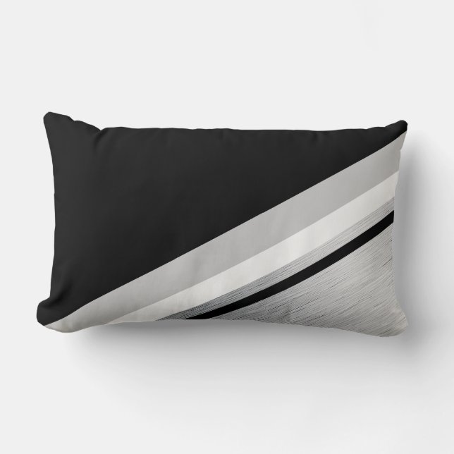 Diagonal black, white, grey, stripe modern lumbar cushion (Front)