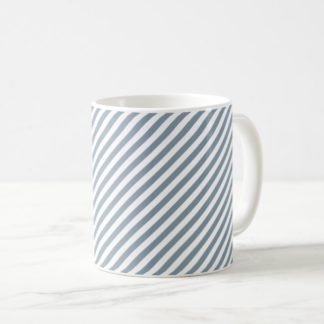Diagonal blue and white stripes pattern coffee mug (Front Right)