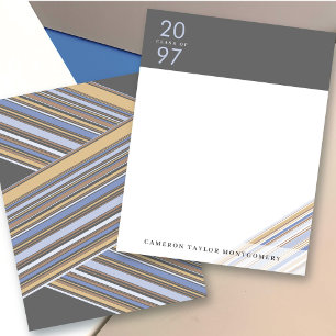 Diagonal Blue Ribbon Pin Stripes Preppy Graduation Thank You Card