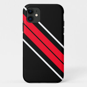 Diagonal Bright Red White Racing Stripes On Black iPhone 11 Case