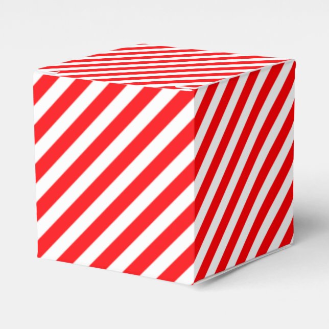 Diagonal Candy Cane Stripes-Christmas Red & White Favour Box (Front Side)