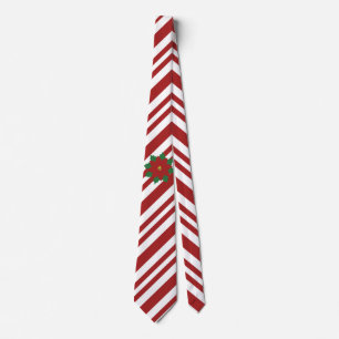 Diagonal Candy Stripes with Holly Wreath on a Tie